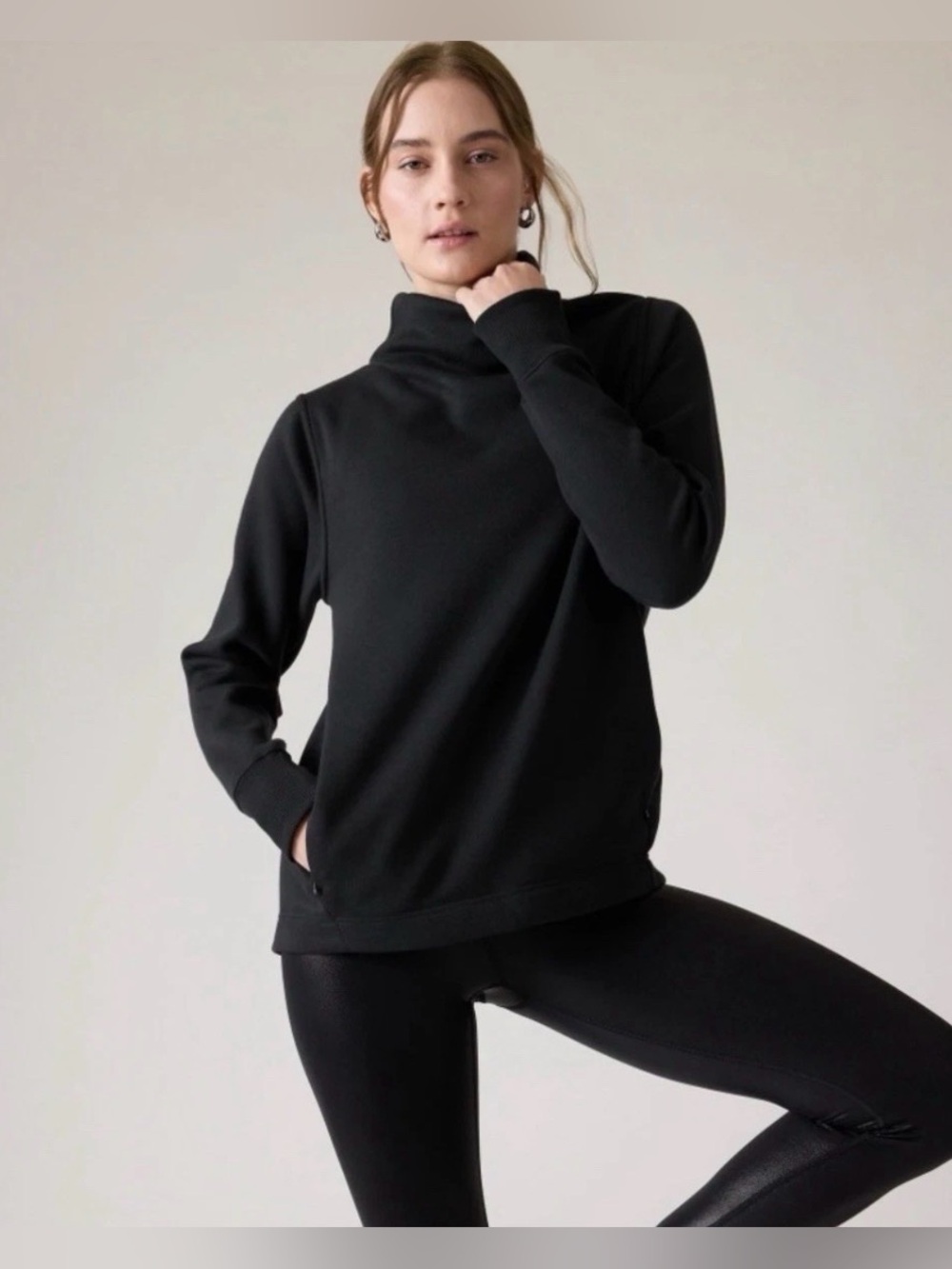 Athleta Cozy Karma Twist Neck Sweatshirt Black Funnel Athletic Pullover Women S